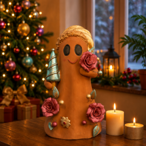 Handmade Mexican Christmas Ghost Sculpture, Clay Holiday Figurine, Metepec Pottery Art, Unique Christmas Home Decor