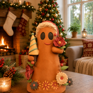 Handmade Mexican Christmas Ghost Sculpture, Clay Holiday Figurine, Metepec Pottery Art, Unique Christmas Home Decor