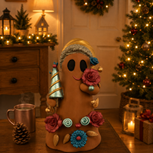 Handmade Mexican Christmas Ghost Sculpture, Clay Holiday Figurine, Metepec Pottery Art, Unique Christmas Home Decor