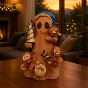 Handmade Mexican Christmas Ghost Sculpture, Clay Holiday Figurine, Metepec Pottery Art, Unique Christmas Home Decor