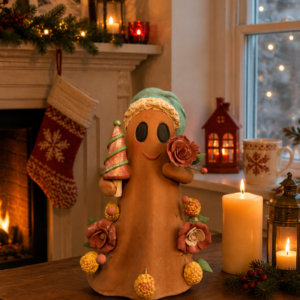 Handmade Mexican Christmas Ghost Sculpture, Clay Holiday Figurine, Metepec Pottery Art, Unique Christmas Home Decor