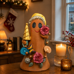 Handmade Mexican Christmas Ghost Sculpture, Clay Holiday Figurine, Metepec Pottery Art, Unique Christmas Home Decor