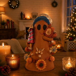 Handmade Mexican Christmas Ghost Sculpture, Clay Holiday Figurine, Metepec Pottery Art, Unique Christmas Home Decor