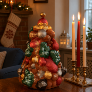 Handcrafted Clay Christmas Tree, Metepec Pottery, Hand Painted Holiday Decor, Folk Art Christmas Decor, Tabletop Tree, Árbol de Navidad