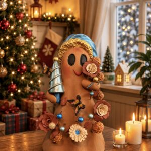 Handmade Mexican Christmas Ghost Sculpture, Clay Holiday Figurine, Metepec Pottery Art, Unique Christmas Home Decor
