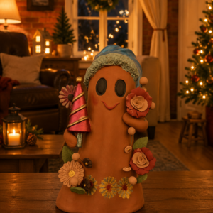 Handmade Mexican Christmas Ghost Sculpture, Clay Holiday Figurine, Metepec Pottery Art, Unique Christmas Home Decor