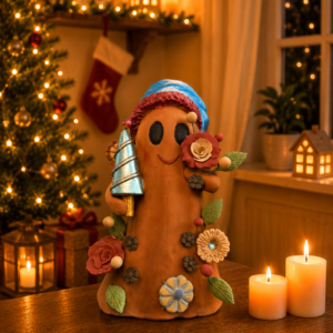 Handmade Mexican Christmas Ghost Sculpture, Clay Holiday Figurine, Metepec Pottery Art, Unique Christmas Home Decor