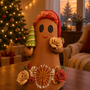 Handmade Mexican Christmas Ghost Sculpture, Clay Holiday Figurine, Metepec Pottery Art, Unique Christmas Home Decor