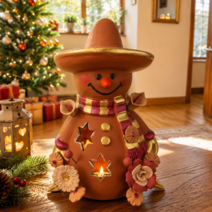 Snowman Sculpture Handmade Metepec, Christmas Decor For Girt, Tea Light,  Candle Holder, Folk Art Figurine, Frosty, Muñeco De Nieve