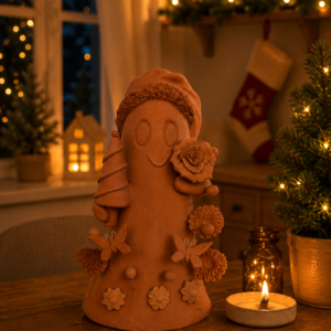 Handmade Mexican Christmas Ghost Sculpture, Clay Holiday Figurine, Metepec Pottery Art, Unique Christmas Home Decor