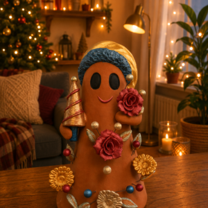 Handmade Mexican Christmas Ghost Sculpture, Clay Holiday Figurine, Metepec Pottery Art, Unique Christmas Home Decor