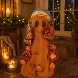 Handmade Mexican Christmas Ghost Sculpture, Clay Holiday Figurine, Metepec Pottery Art, Unique Christmas Home Decor