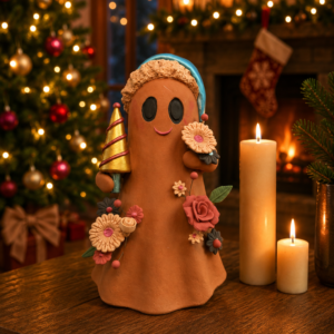 Handmade Mexican Christmas Ghost Sculpture, Clay Holiday Figurine, Metepec Pottery Art, Unique Christmas Home Decor