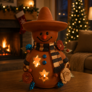Snowman Sculpture Handmade Metepec, Christmas Decor For Girt, Tea Light,  Candle Holder, Folk Art Figurine, Frosty, Muñeco De Nieve