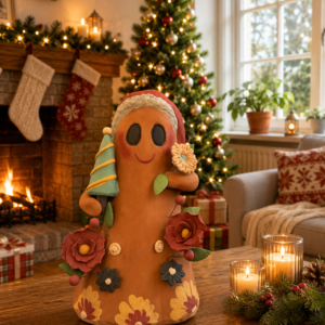 Handmade Mexican Christmas Ghost Sculpture, Clay Holiday Figurine, Metepec Pottery Art, Unique Christmas Home Decor