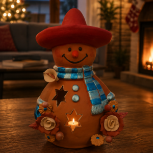 Snowman Sculpture Handmade Metepec, Christmas Decor For Girt, Tea Light,  Candle Holder, Folk Art Figurine, Frosty, Muñeco De Nieve