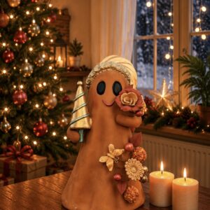 Handmade Mexican Christmas Ghost Sculpture, Clay Holiday Figurine, Metepec Pottery Art, Unique Christmas Home Decor