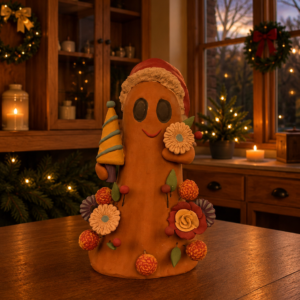 Handmade Mexican Christmas Ghost Sculpture, Clay Holiday Figurine, Metepec Pottery Art, Unique Christmas Home Decor