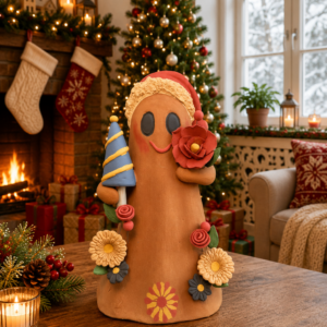 Handmade Mexican Christmas Ghost Sculpture, Clay Holiday Figurine, Metepec Pottery Art, Unique Christmas Home Decor