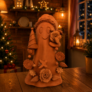 Handmade Mexican Christmas Ghost Sculpture, Clay Holiday Figurine, Metepec Pottery Art, Unique Christmas Home Decor