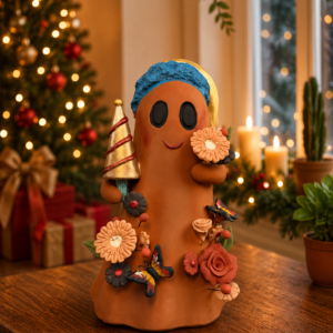Handmade Mexican Christmas Ghost Sculpture, Clay Holiday Figurine, Metepec Pottery Art, Unique Christmas Home Decor