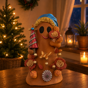 Handmade Mexican Christmas Ghost Sculpture, Clay Holiday Figurine, Metepec Pottery Art, Unique Christmas Home Decor