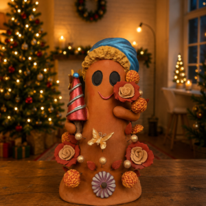 Handmade Mexican Christmas Ghost Sculpture, Clay Holiday Figurine, Metepec Pottery Art, Unique Christmas Home Decor