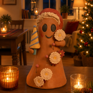 Handmade Mexican Christmas Ghost Sculpture, Clay Holiday Figurine, Metepec Pottery Art, Unique Christmas Home Decor