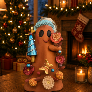 Handmade Mexican Christmas Ghost Sculpture, Clay Holiday Figurine, Metepec Pottery Art, Unique Christmas Home Decor