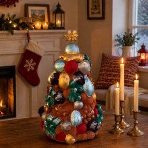 Handcrafted Clay Christmas Tree, Metepec Pottery, Hand Painted Holiday Decor, Folk Art Christmas Decor, Tabletop Tree, Árbol de Navidad