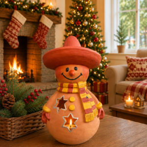 Snowman Sculpture Handmade Metepec, Christmas Decor For Girt, Tea Light,  Candle Holder, Folk Art Figurine, Frosty, Muñeco De Nieve
