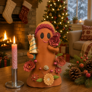 Handmade Mexican Christmas Ghost Sculpture, Clay Holiday Figurine, Metepec Pottery Art, Unique Christmas Home Decor