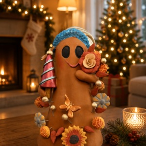 Handmade Mexican Christmas Ghost Sculpture, Clay Holiday Figurine, Metepec Pottery Art, Unique Christmas Home Decor