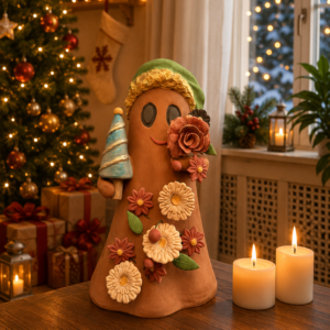 Handmade Mexican Christmas Ghost Sculpture, Clay Holiday Figurine, Metepec Pottery Art, Unique Christmas Home Decor