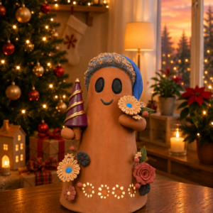 Handmade Mexican Christmas Ghost Sculpture, Clay Holiday Figurine, Metepec Pottery Art, Unique Christmas Home Decor