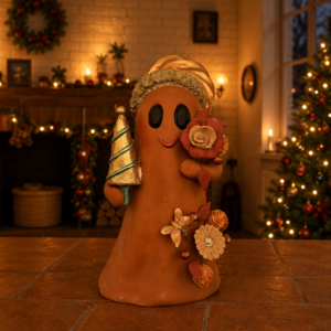 Handmade Mexican Christmas Ghost Sculpture, Clay Holiday Figurine, Metepec Pottery Art, Unique Christmas Home Decor