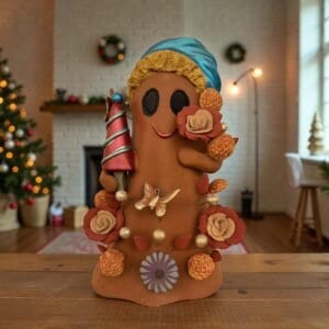 Handmade Mexican Christmas Ghost Sculpture, Clay Holiday Figurine, Metepec Pottery Art, Unique Christmas Home Decor