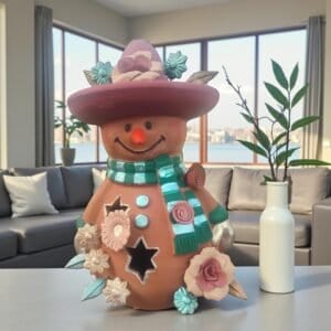 Snowman Sculpture Handmade Metepec, Christmas Decor For Girt, Tea Light,  Candle Holder, Folk Art Figurine, Frosty, Muñeco De Nieve