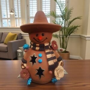 Snowman Sculpture Handmade Metepec, Christmas Decor For Girt, Tea Light,  Candle Holder, Folk Art Figurine, Frosty, Muñeco De Nieve