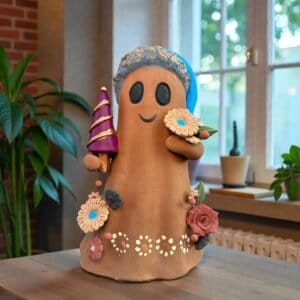 Handmade Mexican Christmas Ghost Sculpture, Clay Holiday Figurine, Metepec Pottery Art, Unique Christmas Home Decor