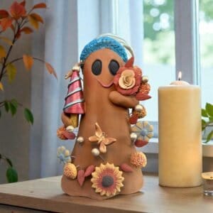 Handmade Mexican Christmas Ghost Sculpture, Clay Holiday Figurine, Metepec Pottery Art, Unique Christmas Home Decor