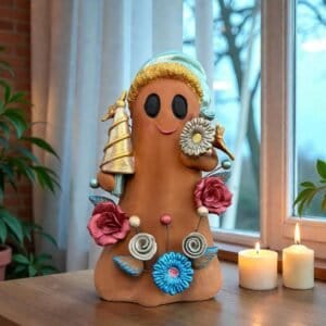 Handmade Mexican Christmas Ghost Sculpture, Clay Holiday Figurine, Metepec Pottery Art, Unique Christmas Home Decor