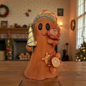 Handmade Mexican Christmas Ghost Sculpture, Clay Holiday Figurine, Metepec Pottery Art, Unique Christmas Home Decor