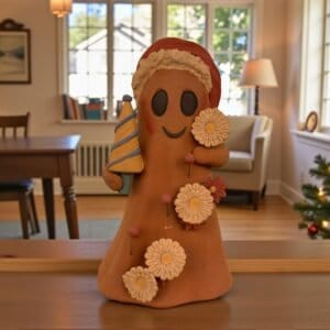 Handmade Mexican Christmas Ghost Sculpture, Clay Holiday Figurine, Metepec Pottery Art, Unique Christmas Home Decor