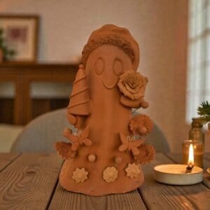 Handmade Mexican Christmas Ghost Sculpture, Clay Holiday Figurine, Metepec Pottery Art, Unique Christmas Home Decor
