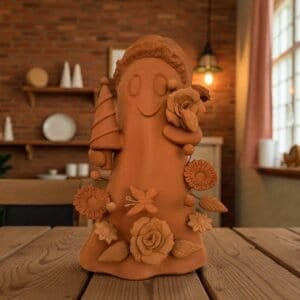 Handmade Mexican Christmas Ghost Sculpture, Clay Holiday Figurine, Metepec Pottery Art, Unique Christmas Home Decor