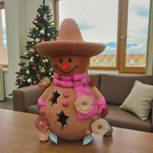 Snowman Sculpture Handmade Metepec, Christmas Decor For Girt, Tea Light,  Candle Holder, Folk Art Figurine, Frosty, Muñeco De Nieve