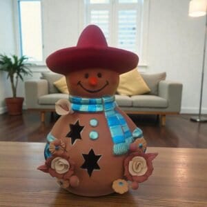 Snowman Sculpture Handmade Metepec, Christmas Decor For Girt, Tea Light,  Candle Holder, Folk Art Figurine, Frosty, Muñeco De Nieve