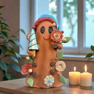 Handmade Mexican Christmas Ghost Sculpture, Clay Holiday Figurine, Metepec Pottery Art, Unique Christmas Home Decor