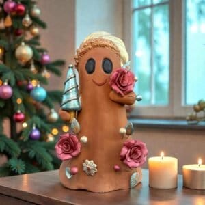 Handmade Mexican Christmas Ghost Sculpture, Clay Holiday Figurine, Metepec Pottery Art, Unique Christmas Home Decor